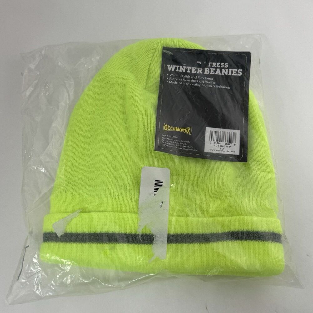 Occunomix Hi Vis Knit Cap Yellow Thermal Lined Beanie One Size Safety Work Hat